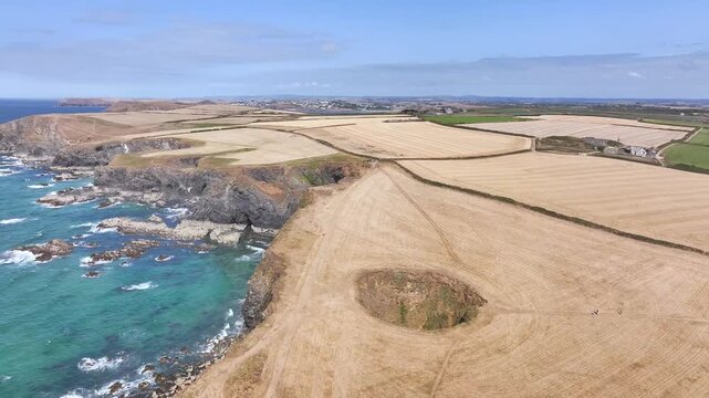View of Trevone Round Hole over Trevone Bay from a drone, Trevone, Padstow, Cornwall, England, United Kingdom, Summer 2026