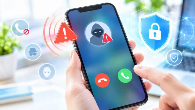 Cyber security alert on a smartphone screen, warning against phishing, malware, and data fraud for digital protection.