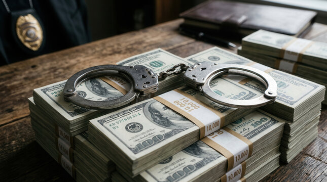 Crime And Punishment Symbolizing Illicit Gains And Law Enforcement Intervention