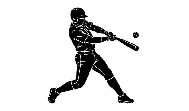 Baseball player batter silhouette ready to hit ball vector illustration sports action design black and white