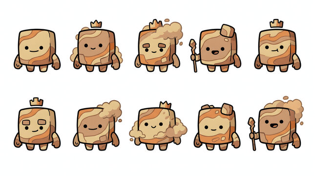 Cute desert sand cube character sprites collection for mobile game asset design