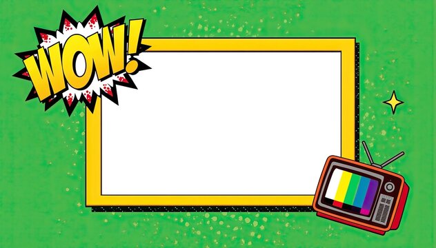 Comic style frame with wow speech bubble and retro television