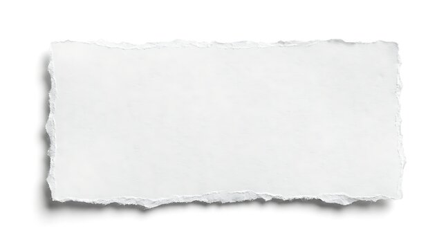 Single rectangular torn paper sheet with rough ragged edges and realistic drop shadow isolated on white background surface