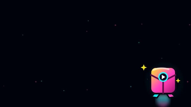 Animated square delivery parcel drop icons floating across a dark cosmic atmosphere space during a festive black friday promotion for digital shipping service commerce mobile apps