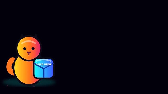 A vibrant animated squirrel mascot performing a swift parcel drop during a festive black friday sales event while bouncing with joy on a smooth dark surface