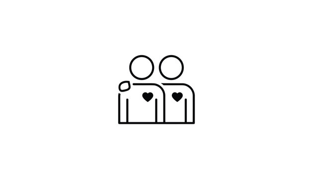 Simple line icon of two friends with hearts representing friendship, care, support, and healthy relationships.
