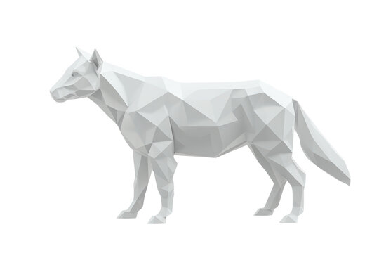 White low poly wolf sculpture isolated on transparent background