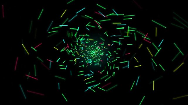 Abstract tunnel effect with glowing neon light sticks moving in space light trail futuristic background abstract lines colorful light vortex