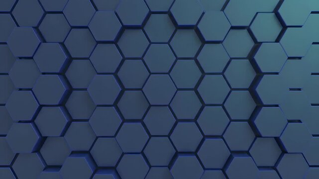 Abstract digital hexagon grid with flowing motion waves in a dark technological background