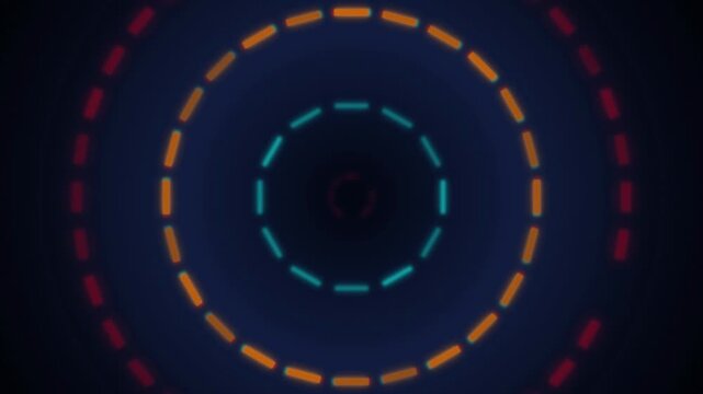 Neon dashed concentric circles zooming seamless loop background
