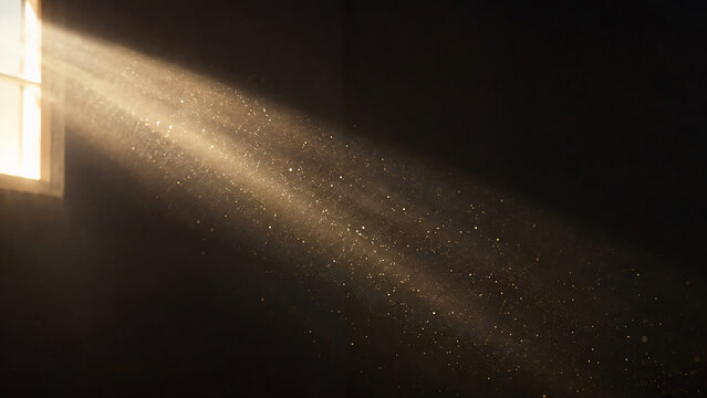 Dust motes floating in sunbeam dark room