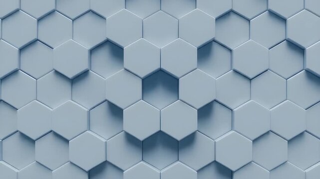 Abstract background of 3d hexagonal tiles moving in a rhythmic wave motion with soft lighting