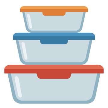 Stack of clear glass food storage container boxes with lids flat vector illustration