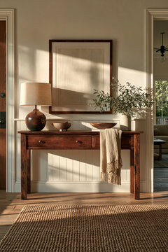 Console table hallway interior lamp framed art