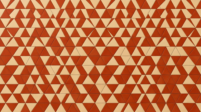 Terracotta geometric triangle pattern, abstract ceramic tile mosaic background, orange and beige triangular tessellation for architectural design