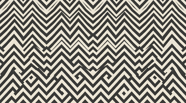 Geometric tribal pattern with black and white zigzags, ethnic chevron texture background, monochrome abstract line art for textile design