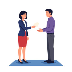 Fototapeta premium Boss receives appreciation card from team member in a workplace setting