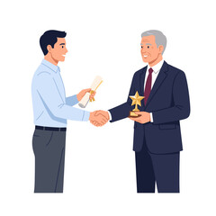 Fototapeta premium Handshake between boss and employee with award in a professional setting