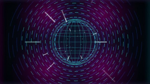 Cyan wireframe sphere radar ring seamless loop motion background