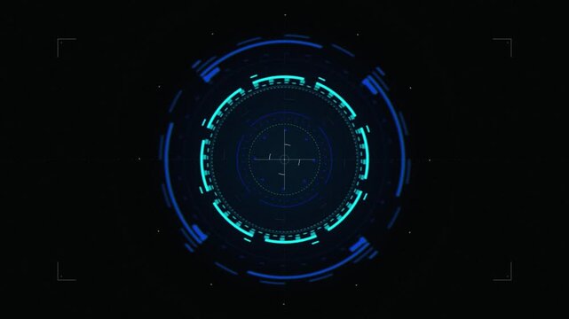 Cyan HUD targeting reticle rotating seamless loop motion background