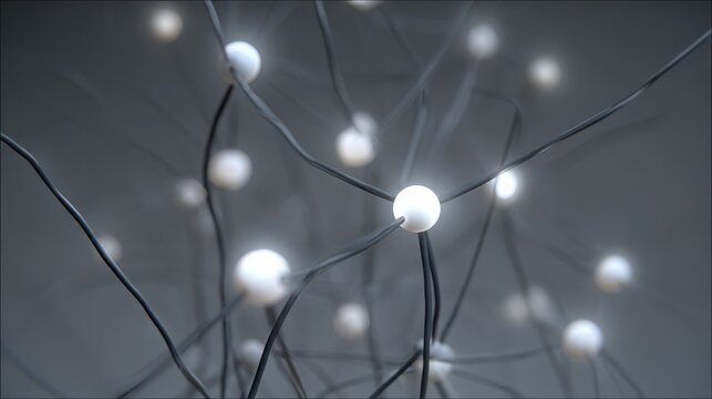 Close up of a glowing neural network with interconnected luminous nodes representing brain activity
