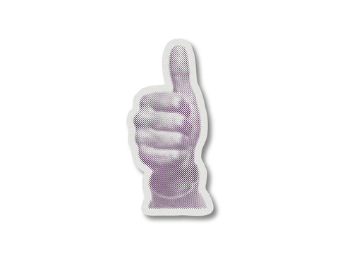 Thumbs up hand gesture sticker with halftone dot pattern isolated on transparent background
