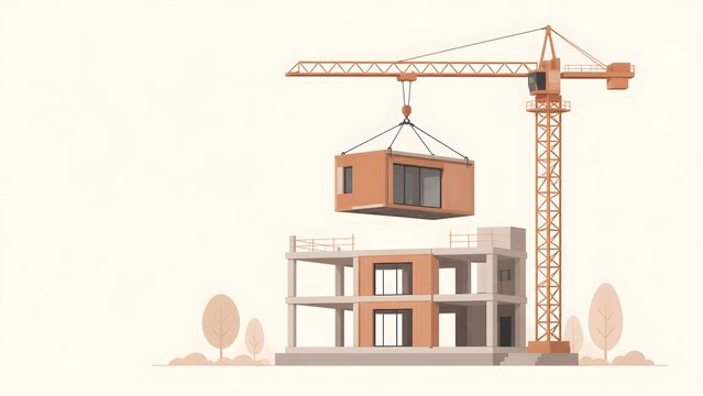 Modular Prefab House Crane Assembly Vector