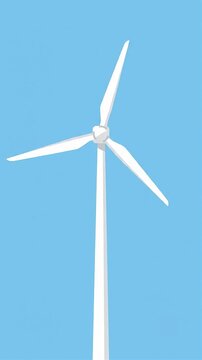 Minimalist white wind turbine generating clean renewable energy motion graphic, ai generated