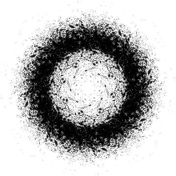 Hand Drawn Circular Ink Splatter Frame Abstract Sacred Geometry Mandala Wreath Logo Isolated Transparent Background