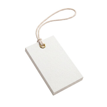 Blank white paper tag with string isolated on transparent background