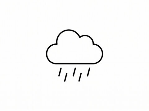 Minimalist black line rain cloud icon with five diagonal raindrops