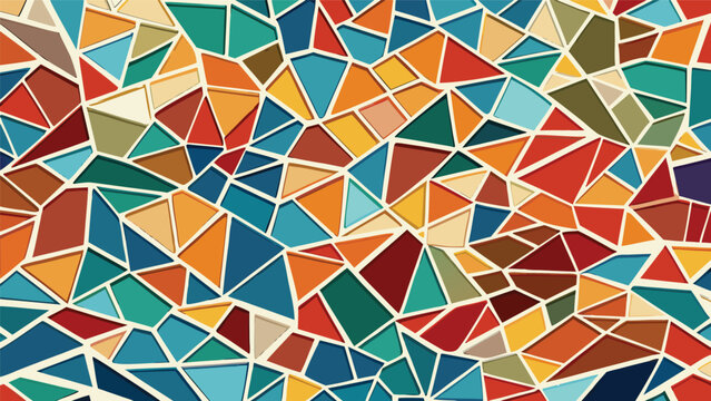 Abstract mosaic pattern with interlocking geometric shapes in colors