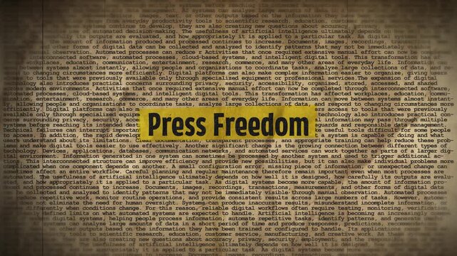 Press freedom concept with highlighted text on typewriter page close up 4k footage isolated backdrop