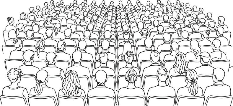 A large crowd of people sitting in an auditorium attending a presentation or conference.