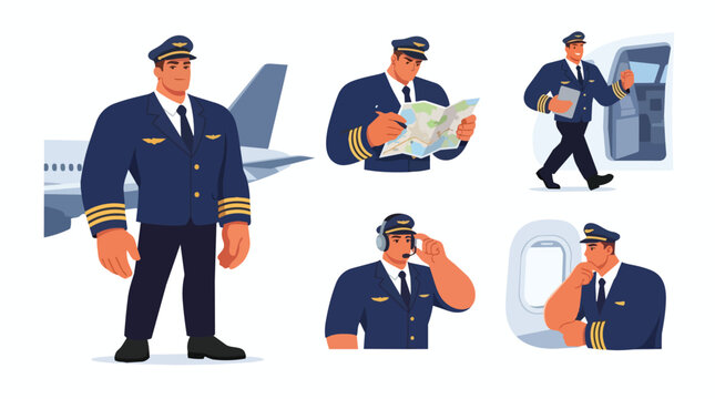 Pilot Crew Preparing for Flight in Uniforms
