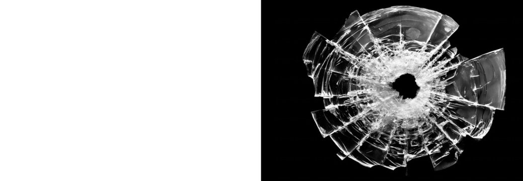 Shattered glass hole isolated on a transparent background