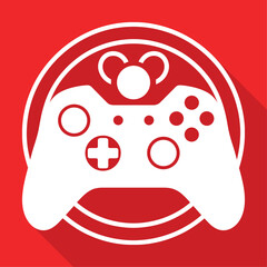 Gamer Icon: A white video game controller icon with a red circular background and a subtle shadow, symbolizing gaming and entertainment. © RIMI RANI