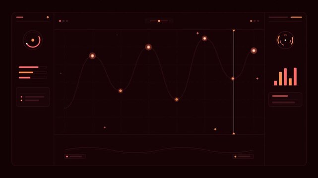 Futuristic HUD interface displaying interactive data graph and analytical metrics