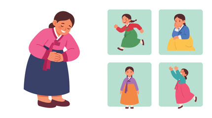 Fototapeta premium Traditional Korean Woman Teaching Children Cultural Activities
