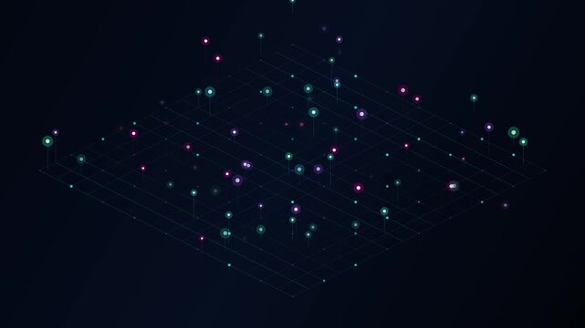 Abstract Digital Network Grid with Glowing Data Particles