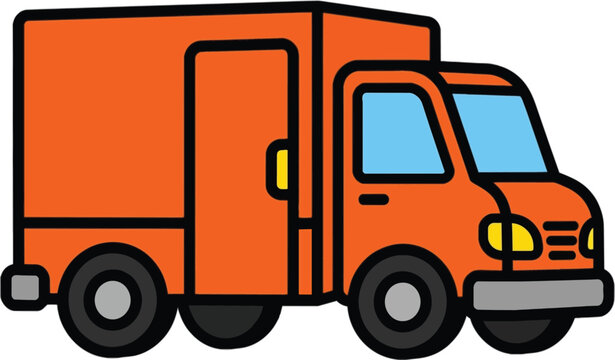 Orange delivery truck icon cartoon style vehicle transport design