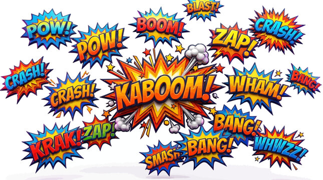 Centralized kaboom comic burst with secondary sound effects.