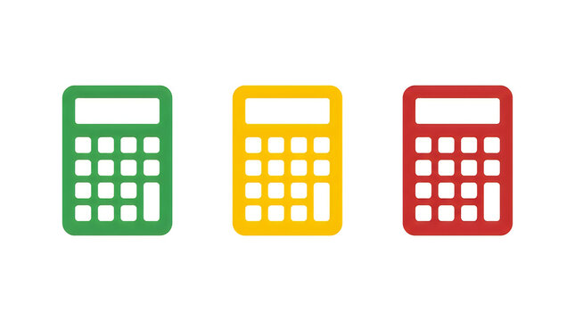 Three colorful calculators in a row