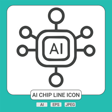 AI Chip Line Icon Vector Artificial Intelligence Microchip Processor Symbols