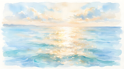 Fototapeta premium Watercolor seascape with golden reflections
