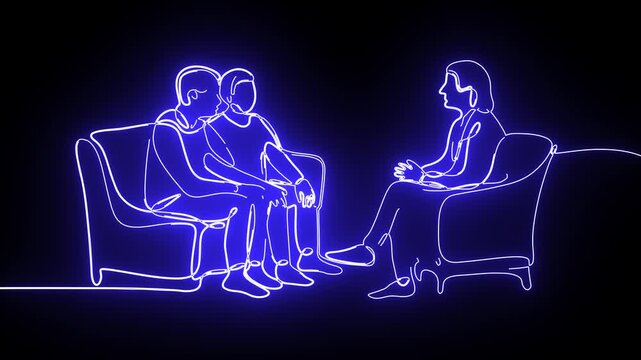 Purple Neon Couple Therapy Session Relationship Counseling Continuous Line Art Animation