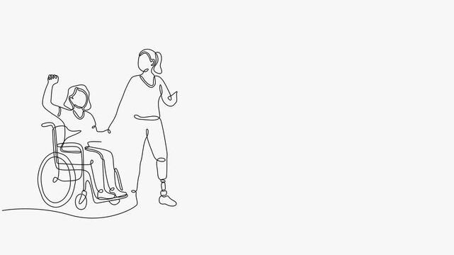 Diverse Disability Group Inclusion Community Continuous Line Art Animation White Background