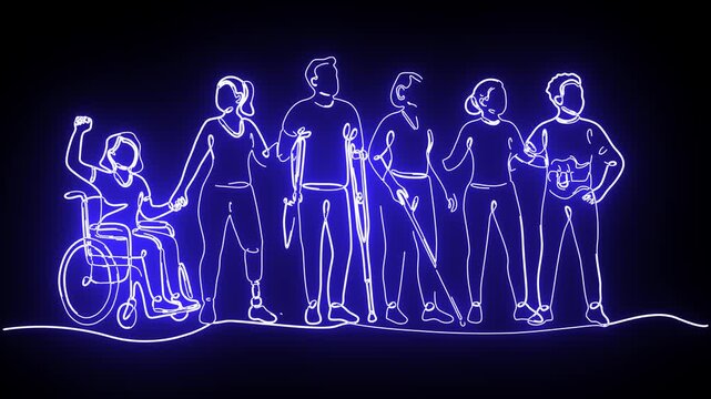 Purple Neon Diverse Disability Group Inclusion Community Continuous Line Art Animation