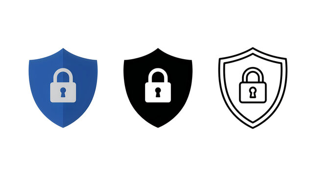 Secure shield with lock icon set