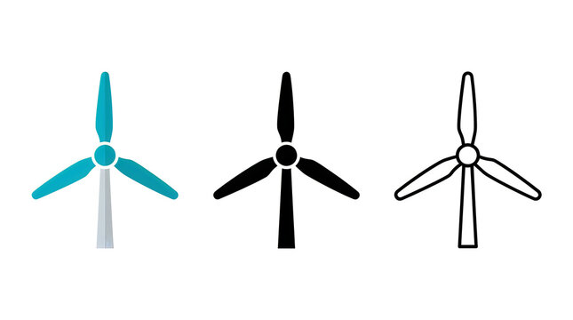Three modern wind turbine icons in different styles